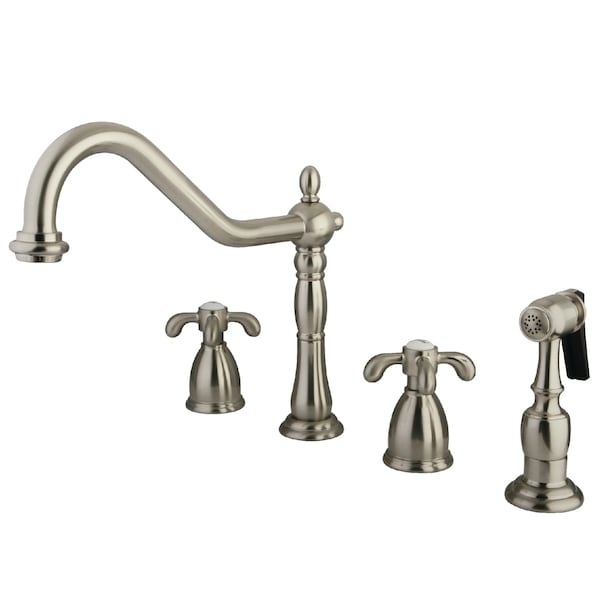 Kingston Brass Widespread Kitchen Faucet W/ Brass Sprayer, Brushed Nickel KB1798TXBS - main